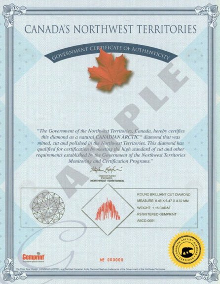Canadian diamonds polar bear ensignia certificate